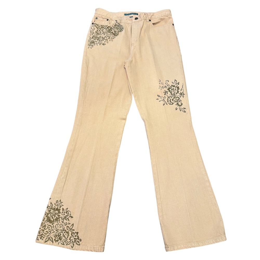 Lauren Ralph Lauren Tan Floral Print Straight Leg Khaki Denim